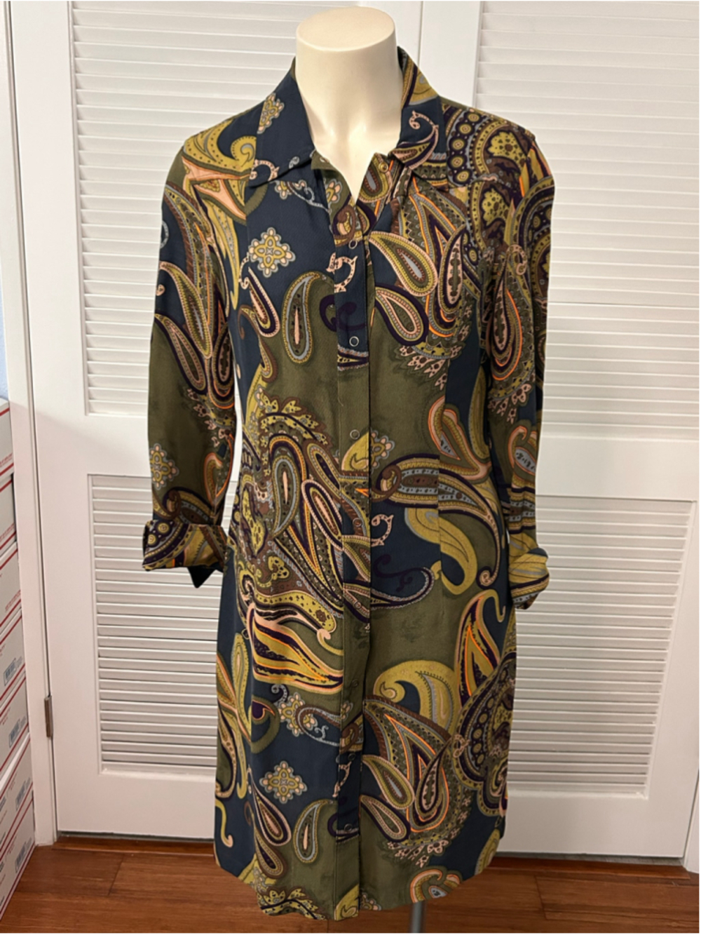 Women's Tessuto Paisley Long Sleeve Dress Size 10 Green Black